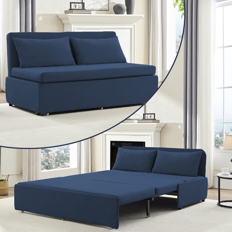 Mixoy Full/Queen Size Sofa Bed,2 in 1 Convertible Linen 1-Seater/Loveseat Sleeper Sofa Couch with Cushions