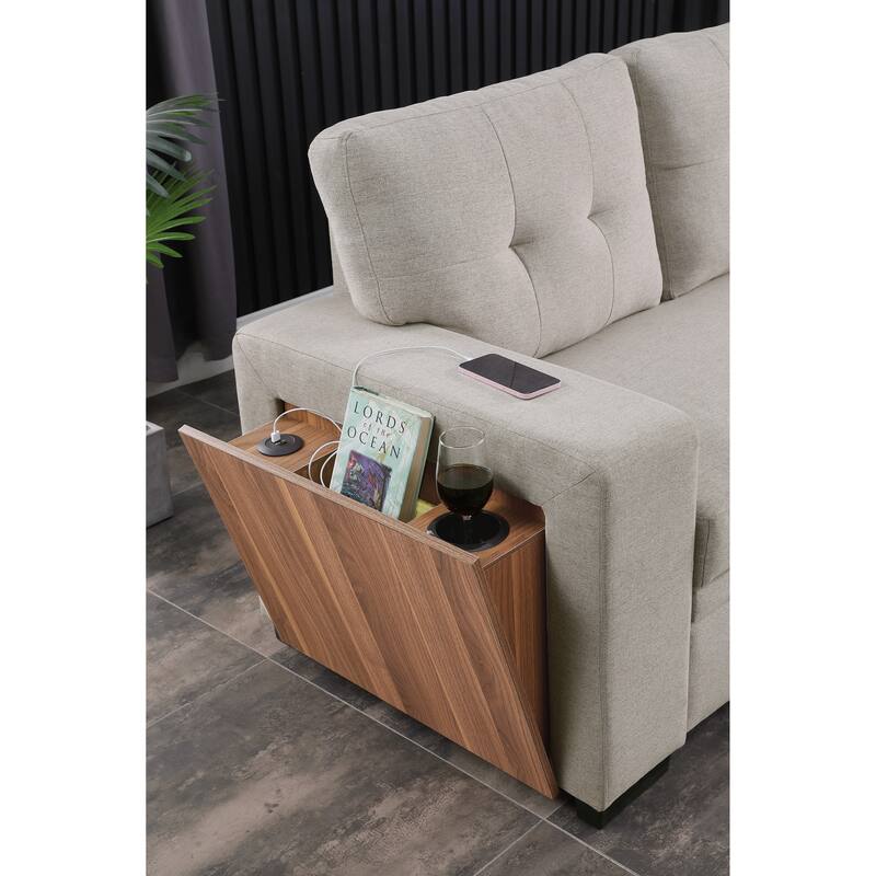 Green L - Shaped Wooden Accent Sofa With Storage Space