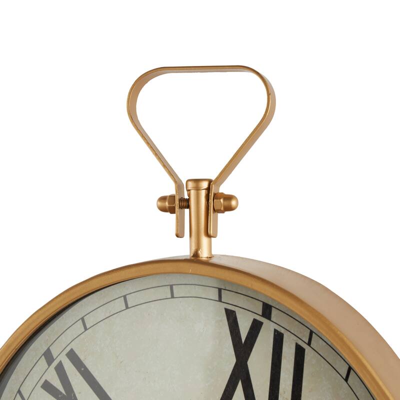 Metal Wavy Decorative Wall Clock with Gold Frame and Black Accents - White - Roche River Decor - 3"W x 17"L x 25"H