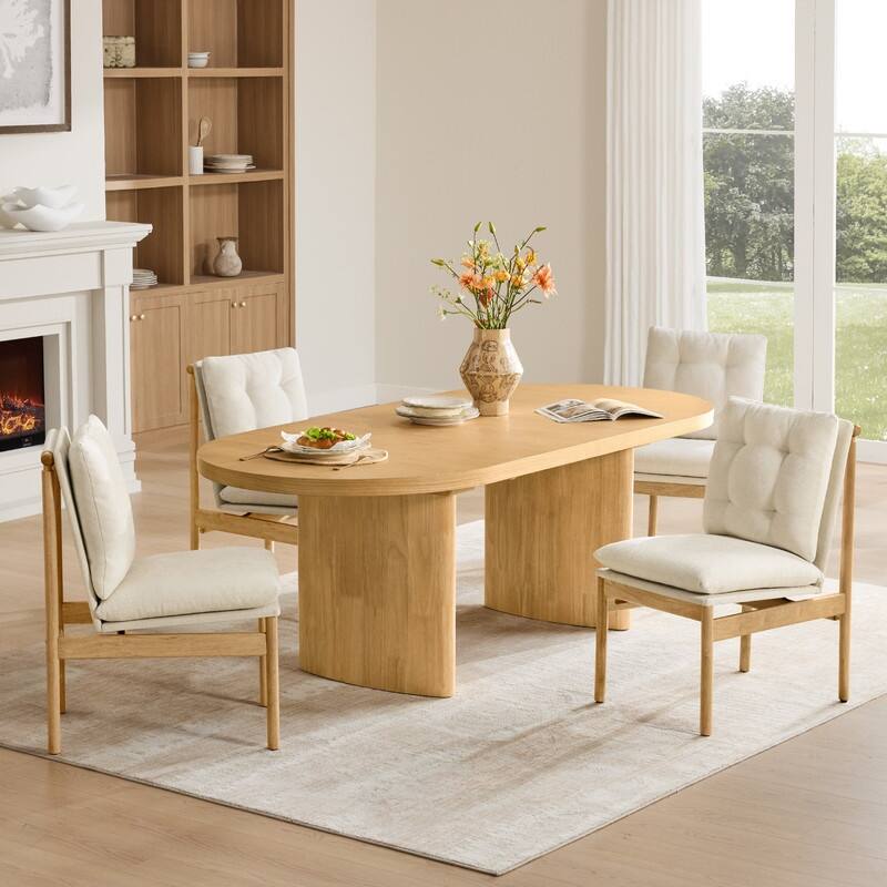 Spruce & Spring Mid-Century Modern Solid Wood Dining Chair with Tufted Cushion