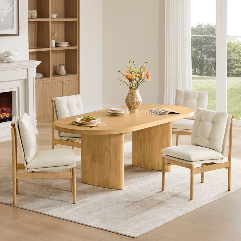 Spruce & Spring Modern 75" Extendable Oval Dining Table with Curved Base