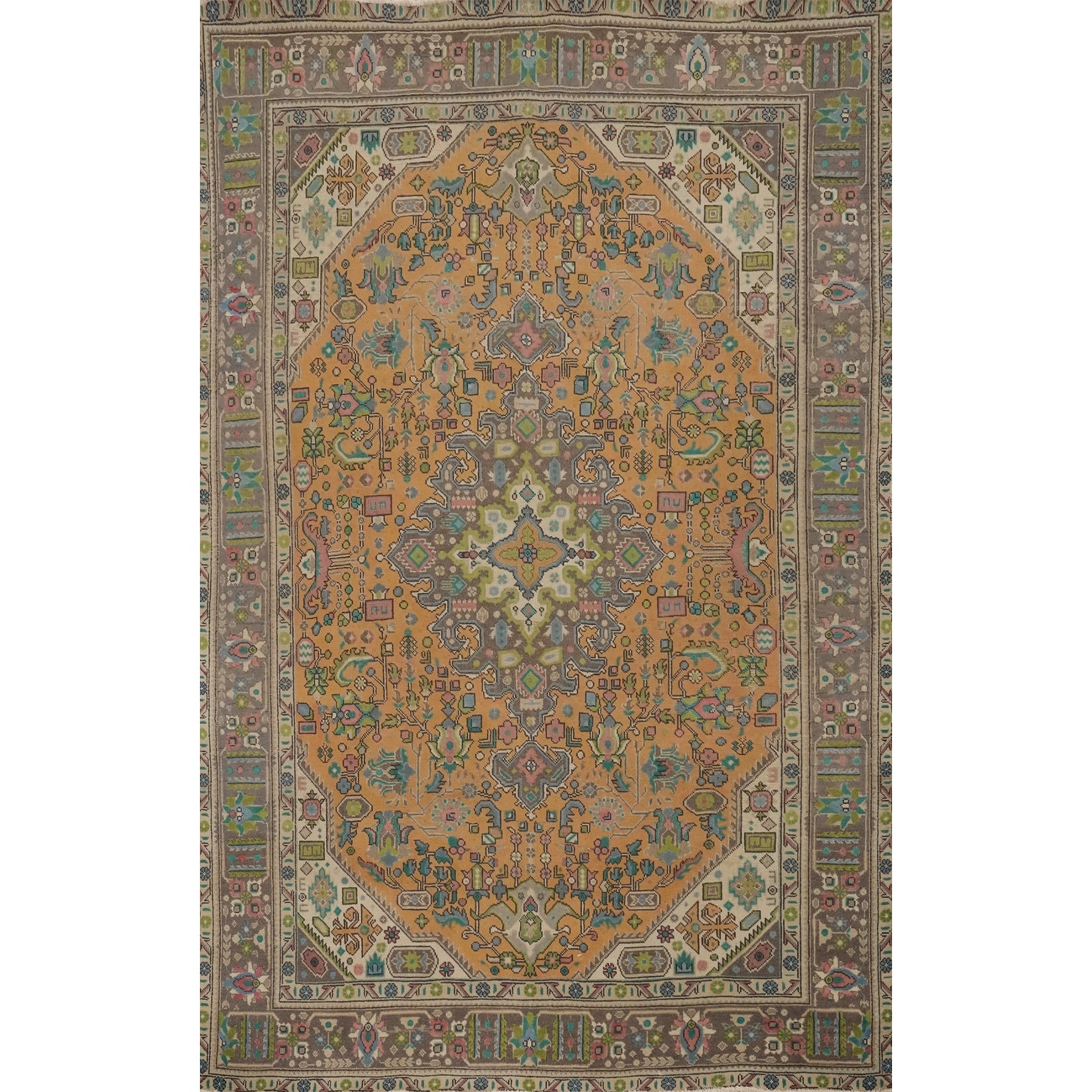 Hand Knotted Oriental 100% Wool Carpet Traditional Floral Oranges & Rust Tabriz Area Rug - 9' 6'' X 6' 5''