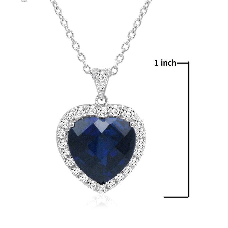 Amanda Rose Collecton 12 ct TGW Heart Shaped Created Blue and White Sapphire Pendant in Sterling Silver