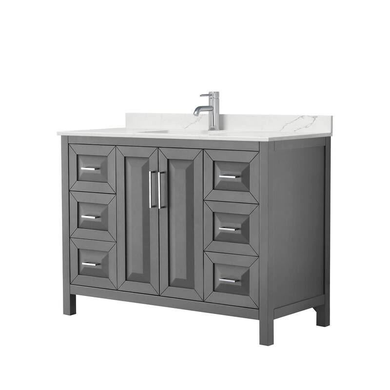 Daria 48-inch Single Vanity, Single Hole Quartz Top - Dark Gray, Chrome Trim, Giotto Quartz Top