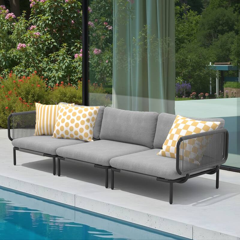 Cushion Patio Sectional Sofa Set Outdoor DIY Free Combination Furniture - DarkGrey