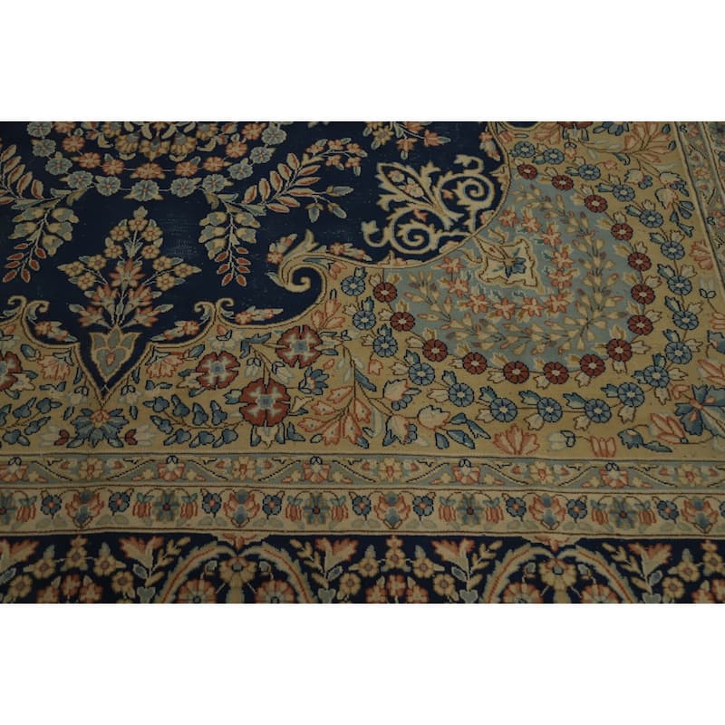 Hand Knotted Oriental 100% Wool Carpet Traditional Floral Navy Blue & Blues Kerman Area Rug - 13' 4'' X 10' 0''