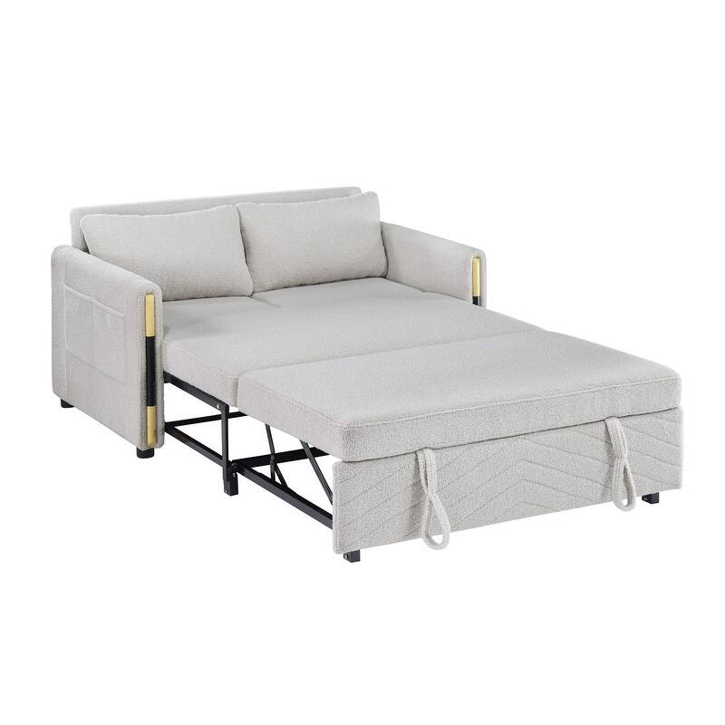 Percy 55.5"W Teddy Velvet Sleeper Loveseat with Dual-Pull Sleeper Design