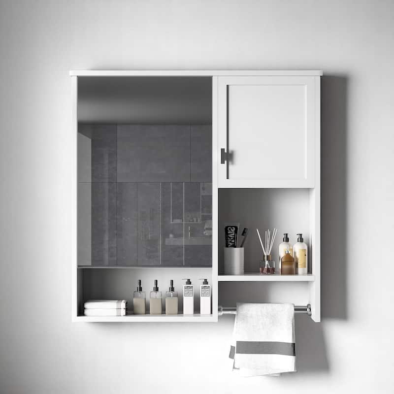 Modern 29" Bathroom Wall Cabinet with Mirror, 2 Doors, Adjustable Shelf, and Over-the-Toilet Towel Bar - White