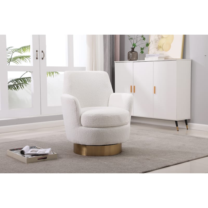 Ivory Faux Fur 29.3" Upholstered Swivel Barrel Chair