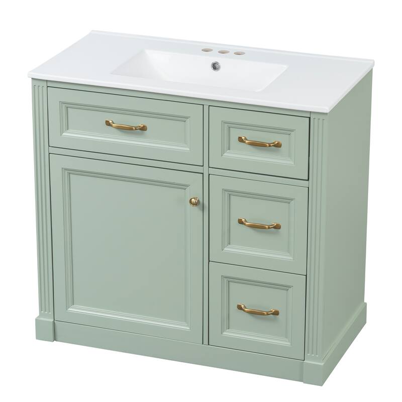36 Inch Bathroom Vanity with Sink, Floor Mount Bathroom Storage Cabinet with Ceramic Basin