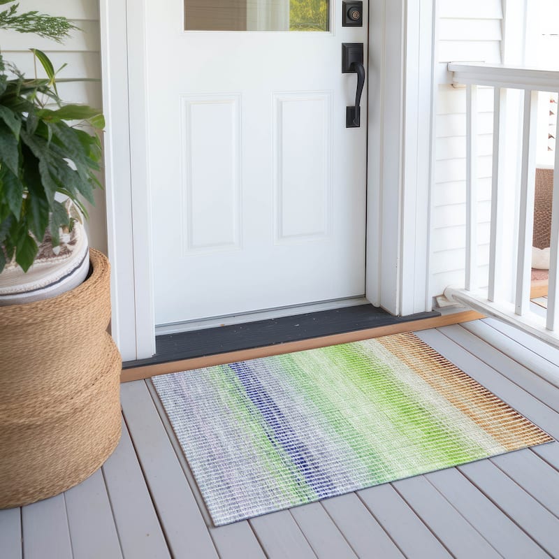 Machine Washable Indoor/ Outdoor Contemporary Stripes Chantille Rug - Orange - 1'8" x 2'6"