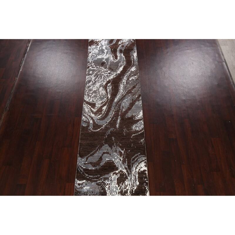 Wool/ Silk Modern Vegetable Dye Abstract Oriental Runner Rug Handmade - 3'0" x 12'3"