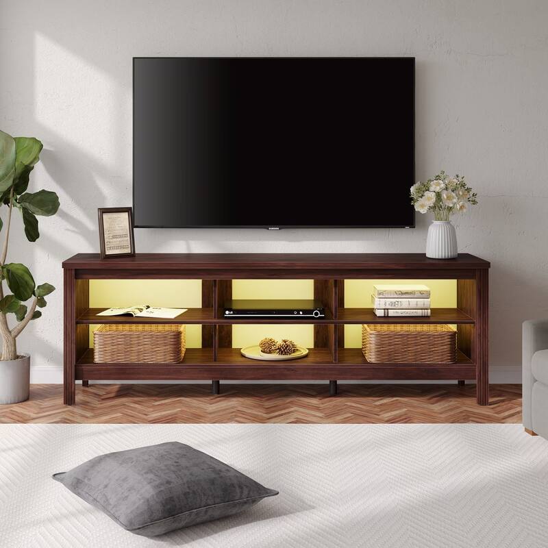LED TV Stand for 65-75 Inch TV, TV Console with Warm White LED Light - Fit 32-75" TV - Rustic Brown