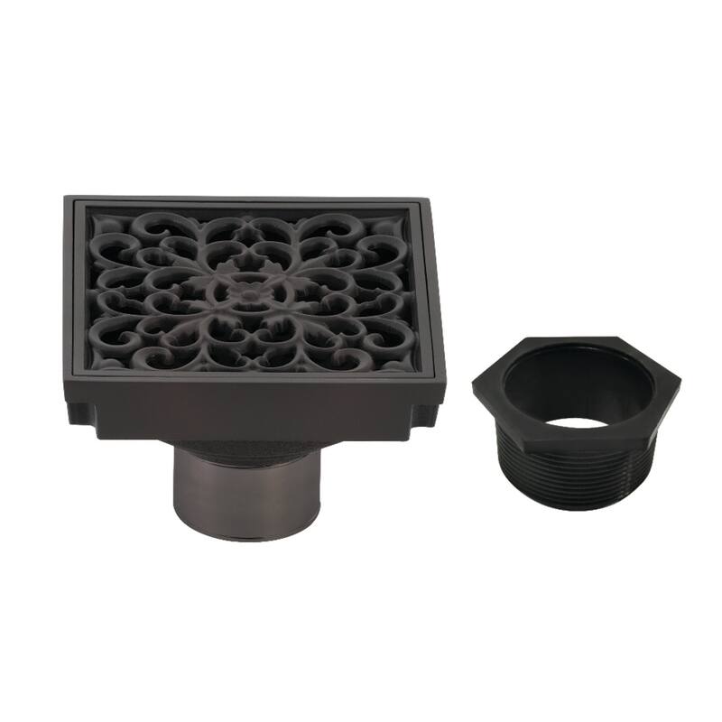Watercourse Scroll 4" Square Grid Shower Drain - Oil Rubbed Bronze