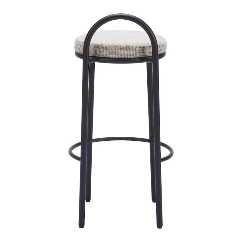 HomeRoots Set of Two 30" Beige and Black Chenille and Steel Low Back Bar Height Bar Chairs