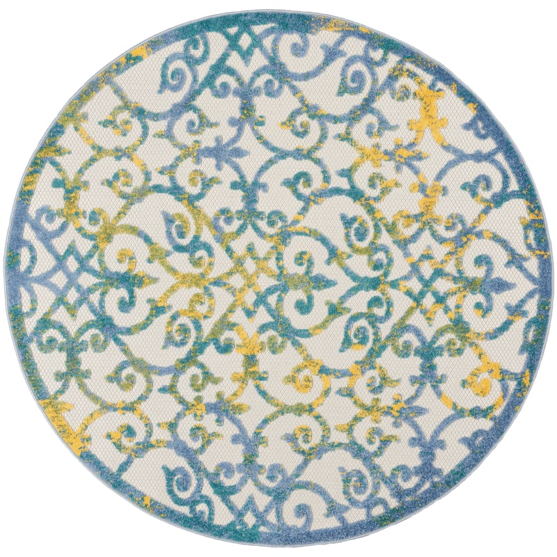 Nourison Alice Indoor/Outdoor Trellis Area Rug - 5'3" x Round - Ivory/Blue