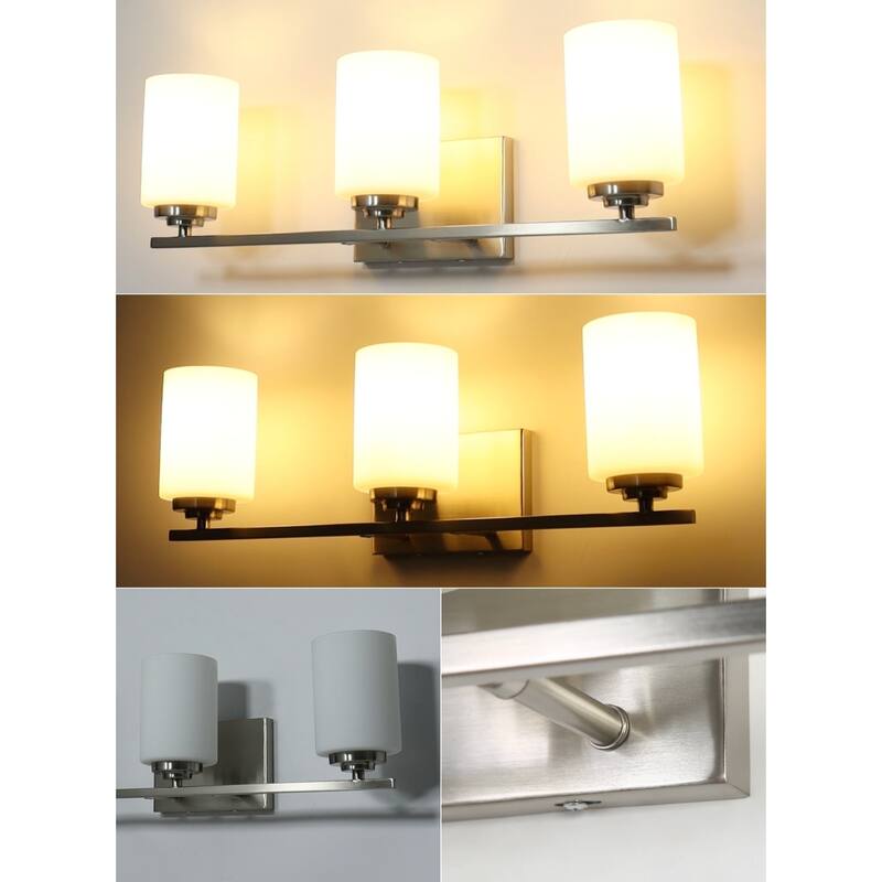 Modern 3-Light Silver Wall Sconces Frost Glass Bathroom Vanity Light - L 23" x W 6" x H 7.5"