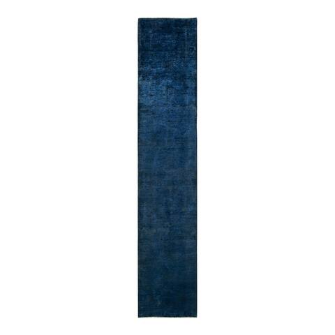 Overton Vibrance One-of-a-Kind Hand-Knotted Runner - Navy, 3' 0" x 17' 2" - 3' 0" x 17' 2"