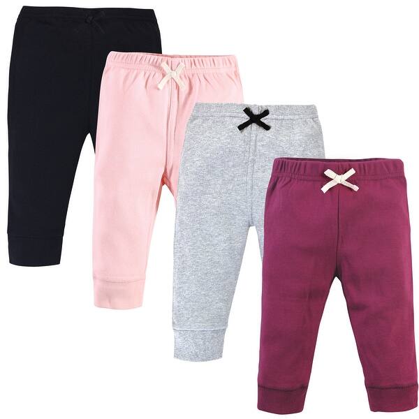 slide 1 of 1, Touched by Nature Baby Girl Organic Cotton Pants 4pk, Pink Burgundy 0-3 Months - Pink Burgundy