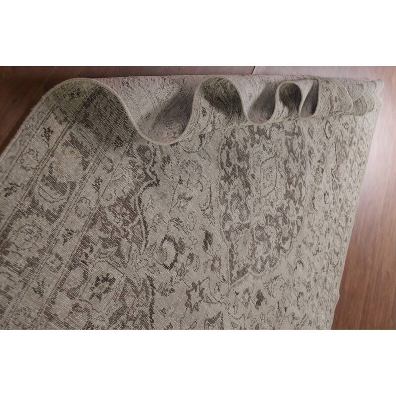 Hand Knotted Oriental 100% Wool Carpet Traditional Floral Beige & Ivories Tabriz Area Rug - 10' 9'' X 7' 8''