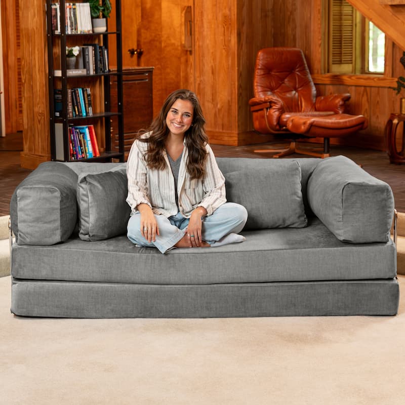 Jaxx Unsofa Modular Convertible Sectional Sofa with Fold Out King Sleeper Bed - 2-Seat Sofa. - Performance Microvelvet Elephant Dark Grey