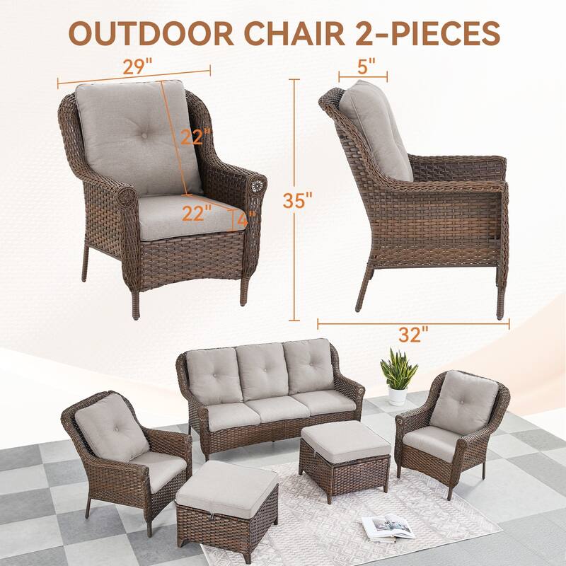 Outdoor Brown Rattan Patio Chair with Cushion