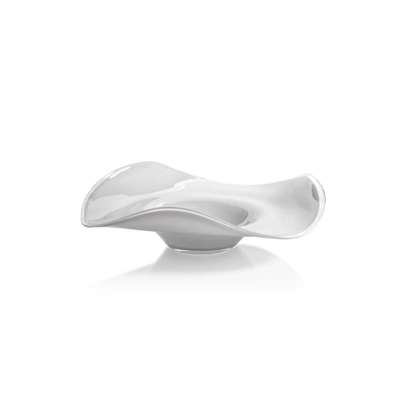 Shoal Scissor Cut Opal White Wave Glass Bowl - 13.75" x 3.5"