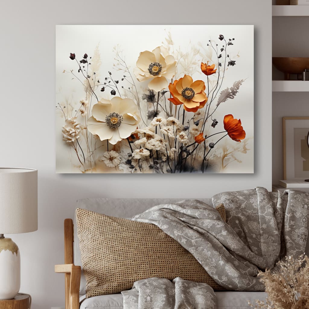 Designart "Bohemian Earthly Floral Collage II" Abstract Metal Large Print