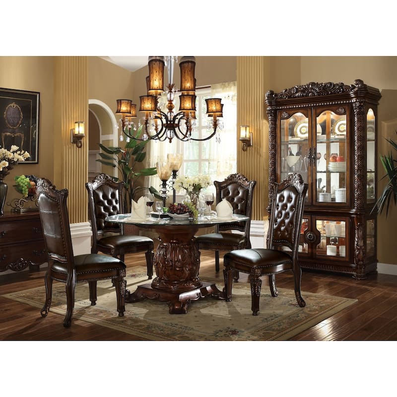 Courteous Dining Table with Pedestal, Cherry Brown