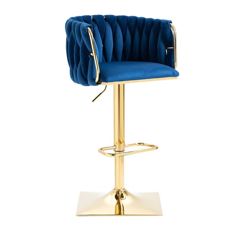 Vintage Velvet Bar Stools with Back and Footrest 2PC/SET,Adjusatble Seat Height from 25.6-32.68 Inch