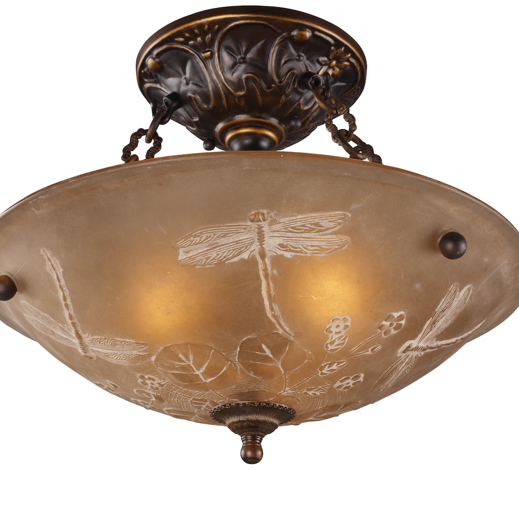 Elk Home Restoration Golden Bronze With Amber Glass 3 Light Semi Flush - 3-Light