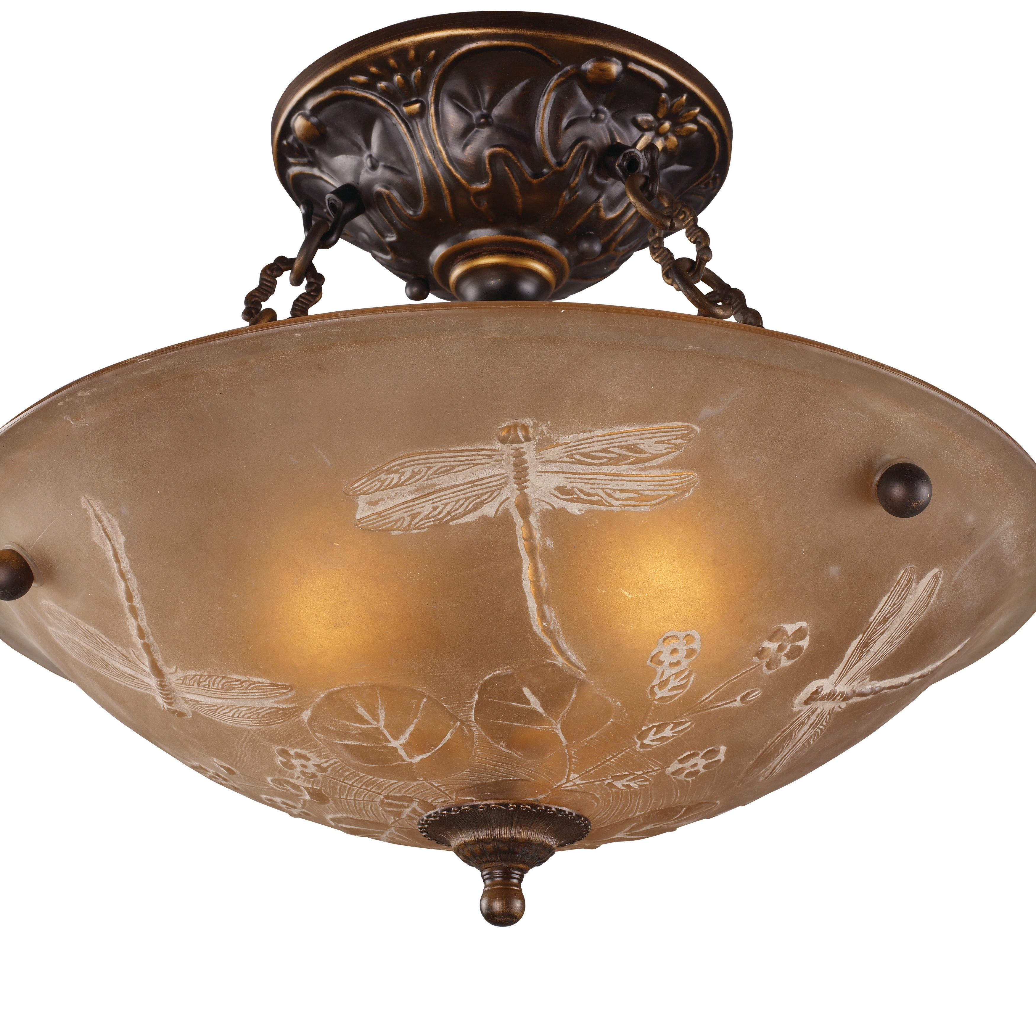 Elk Home Restoration Golden Bronze With Amber Glass 3 Light Semi Flush - 16 in. Wide