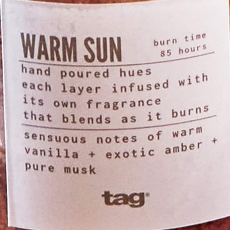 Warm Sun Scented Paraffin Wax Pillar Candle Small, Brown, 3x3.3 inch, Burn Time 55 Hours