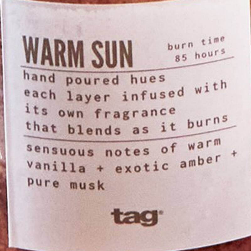 Warm Sun Themed Scented Paraffin Wax Pillar Candle Medium, Brown, 3x4.7 inch, Burn Time 85 Hours