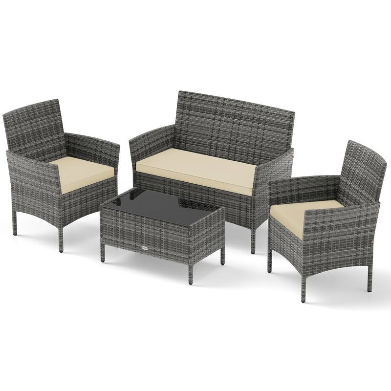 Gymax Set Of 4 Patio Furniture Set w/Washable Cushions & Tempered