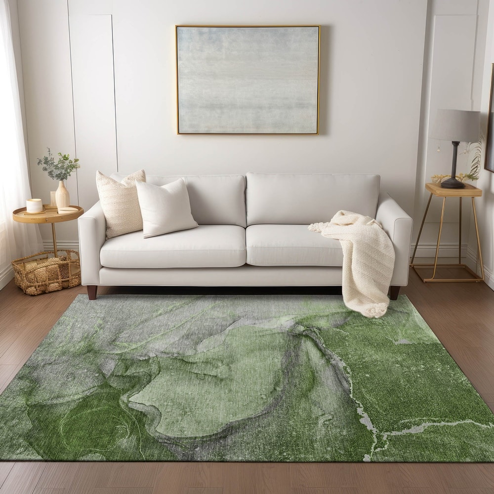 Machine Washable Indoor/ Outdoor Abstract Chantille Rug