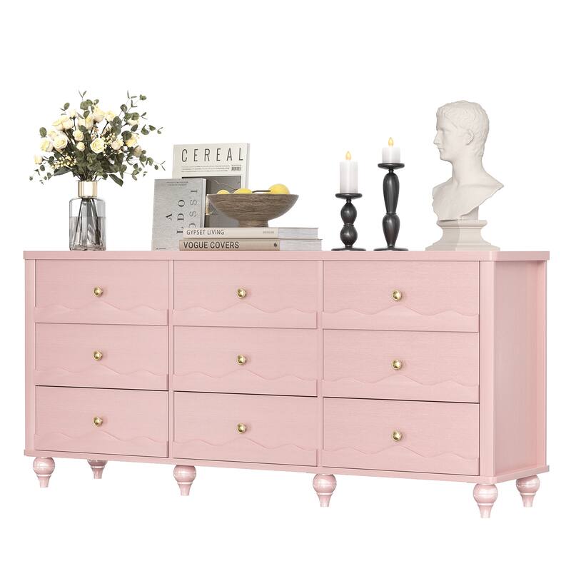 Modern 9-Drawer Dresser Closet Organizer, 63-In Chest of Drawers TV Stand