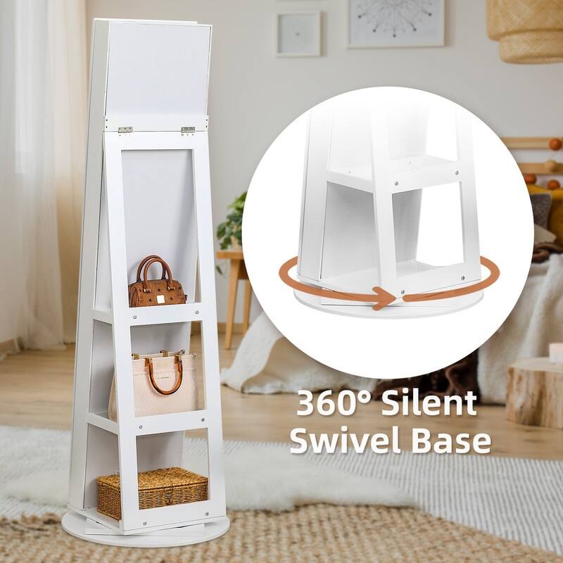 White Mirror Storage Cabinet 5 Shelves Rotatable