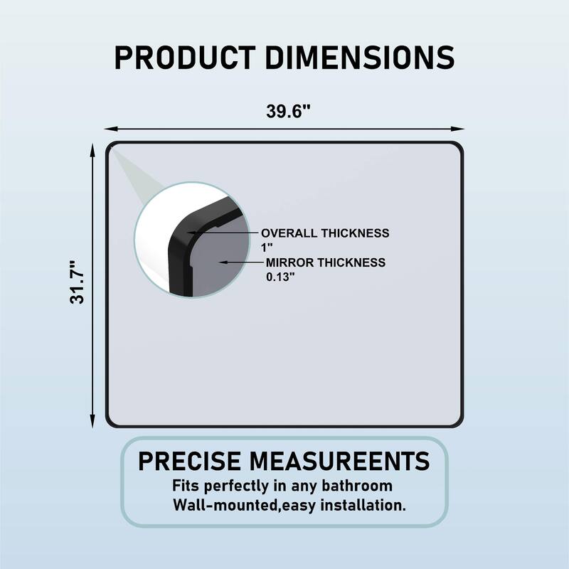 32 Inch Black Rectangular Mirror Metal Framed Mirror Vanity Mirror Dressing Mirror, for Bathroom, Living Room - 40