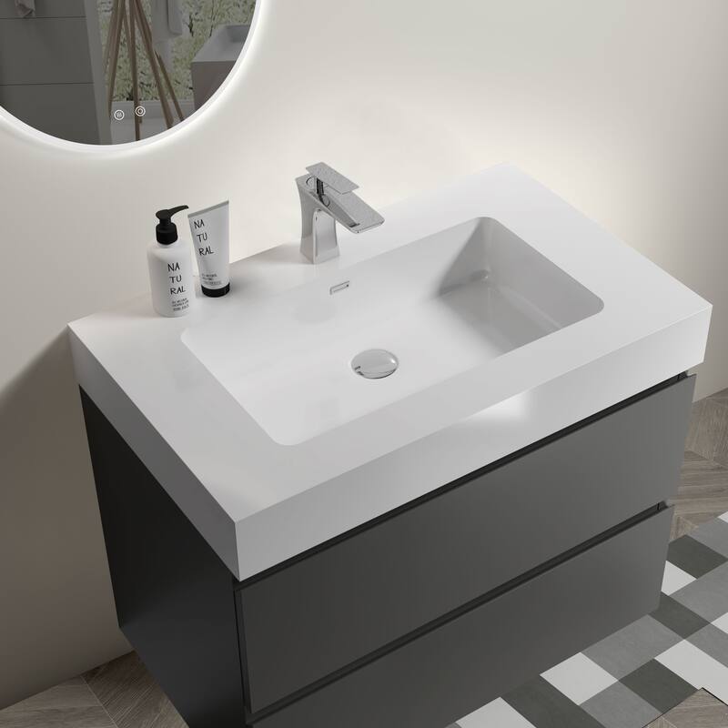 30"Bathroom Vanity with Sink,Storage Wall Mounted Floating Bathroom Vanity, One-Piece White Sink Basin without Drain and Faucet