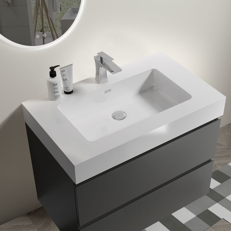 Modern Large Storage Wall Mounted Bathroom Vanity with One-Piece Sink Basin without Drain and Faucet