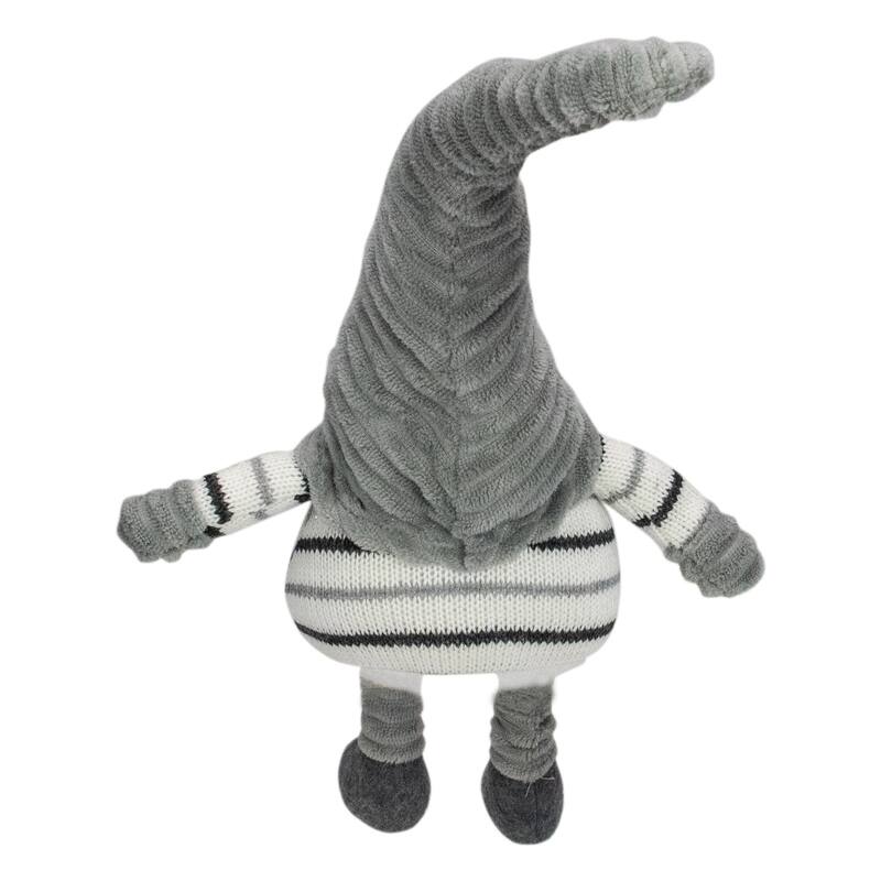 Striped Sitting Gnome Christmas Figure - 22" - Gray, White and Black