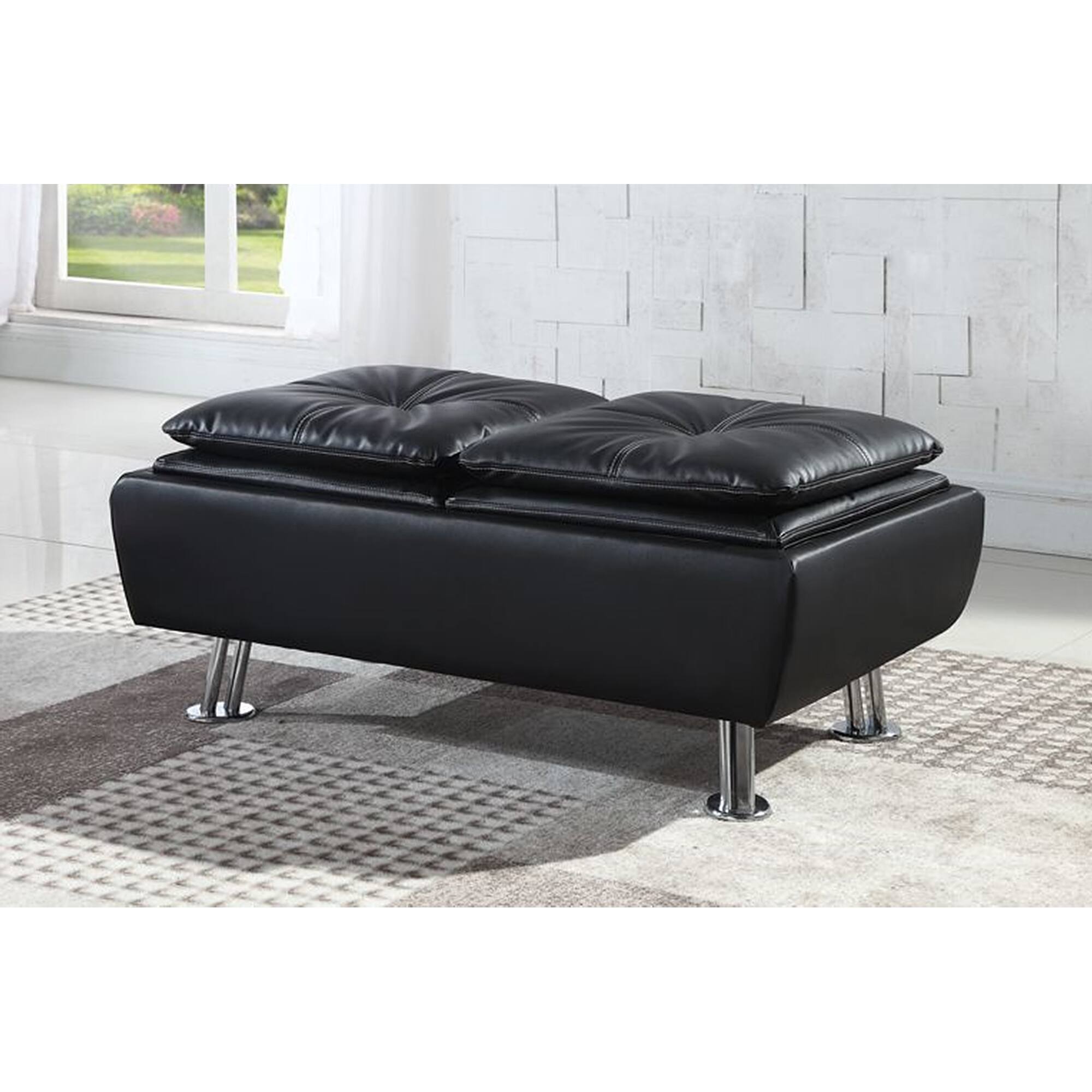 Hamden Black Leatherette Upholstered Storage Ottoman Bench with Tray ...