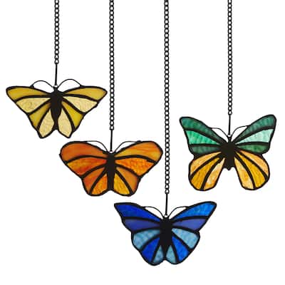 River of Goods Set of 4 Butterflies River of Goods Multicolored Stained Glass Window Panels - 4" x 0.25" x 3.2"
