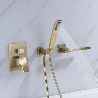 Modland Luxury Wall Mounted Bathtub Faucet With High-pressure Handheld Shower and Tub Spout