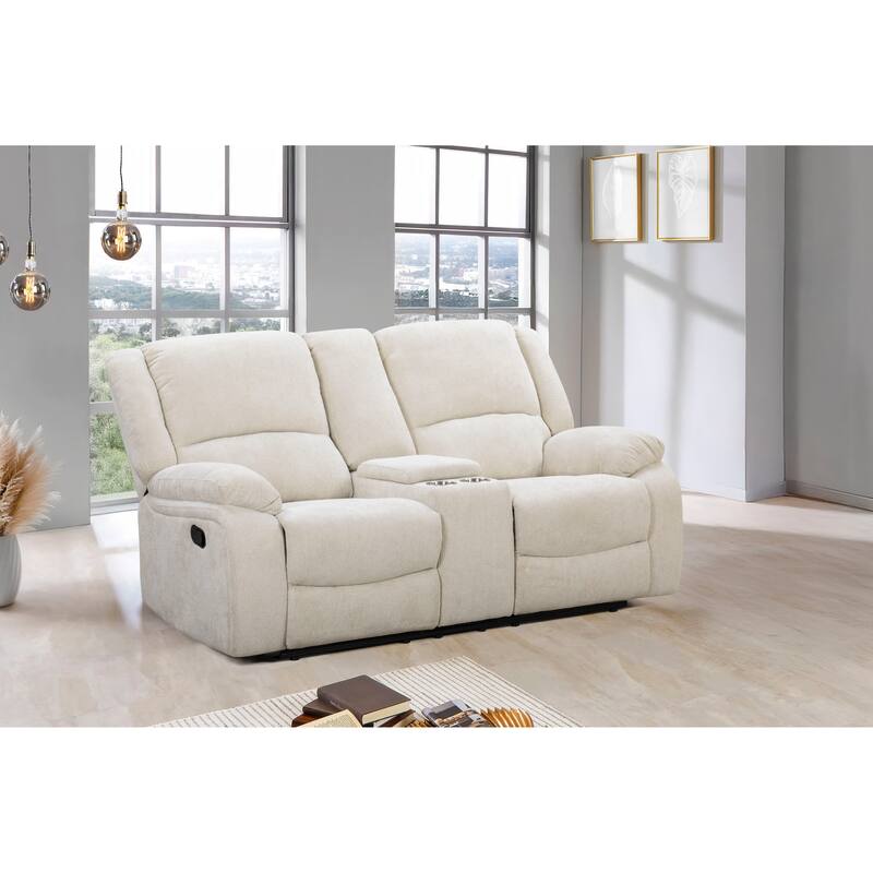 Roundhill Furniture Blitz Transitional Manual Reclining Loveseat, with Cup holders - Sand