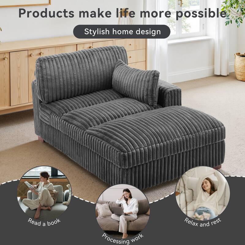 UIXE Upholstered Plush Chaise Lounge Chair For Interior