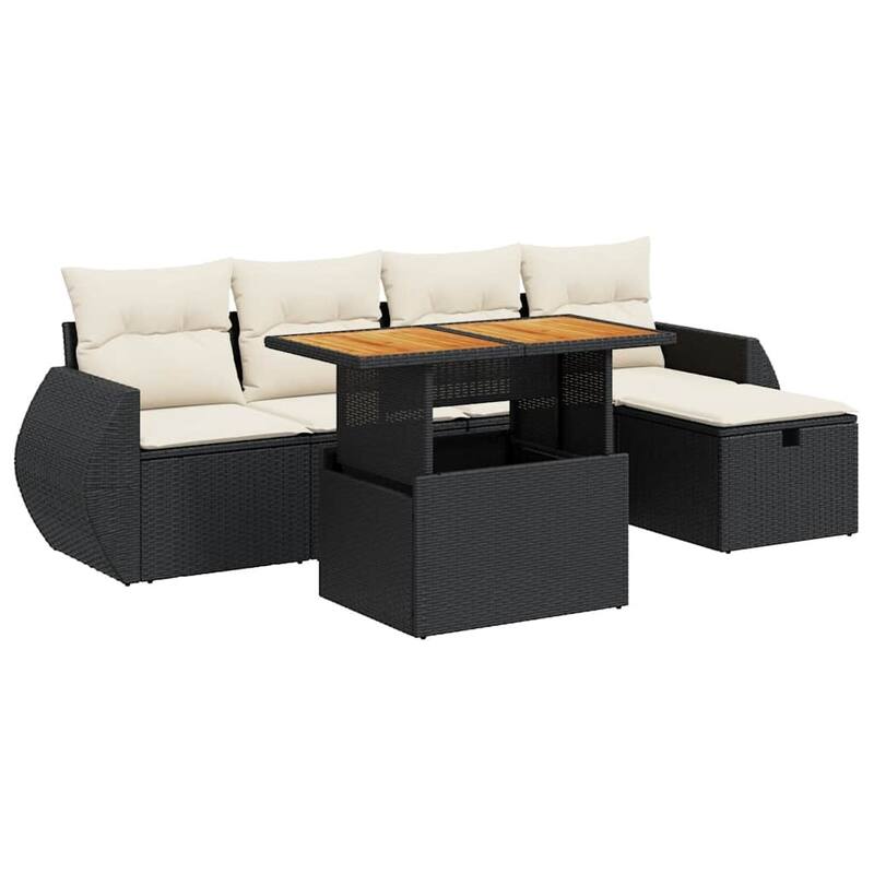 vidaXL Patio Sofa Set with Cushions Outdoor Furniture 6 Piece Poly Rattan - 21.7 x 24.4 x 27.2