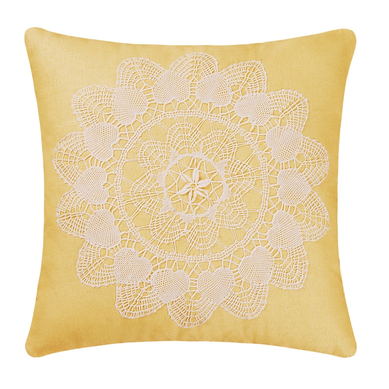 Linen With LaceApplique 16 Inch Throw Decorative Accent Throw Pillow