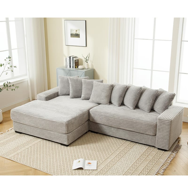 111" Corduroy L-Shaped Sectional Sofa (Left Chaise, 8 Pillows)